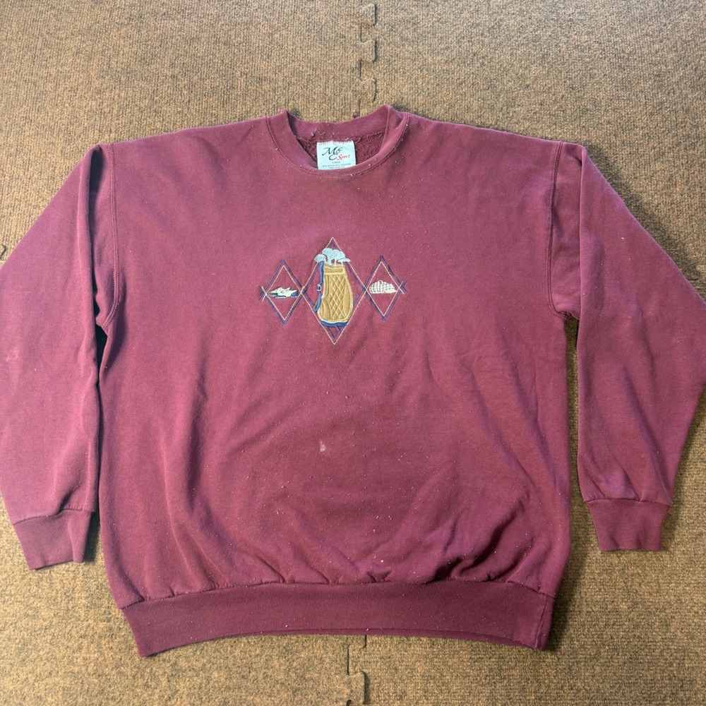 Vintage MC Sport Mens Golf Embroidered Crewneck Sweatshirt Maroon Large 90s